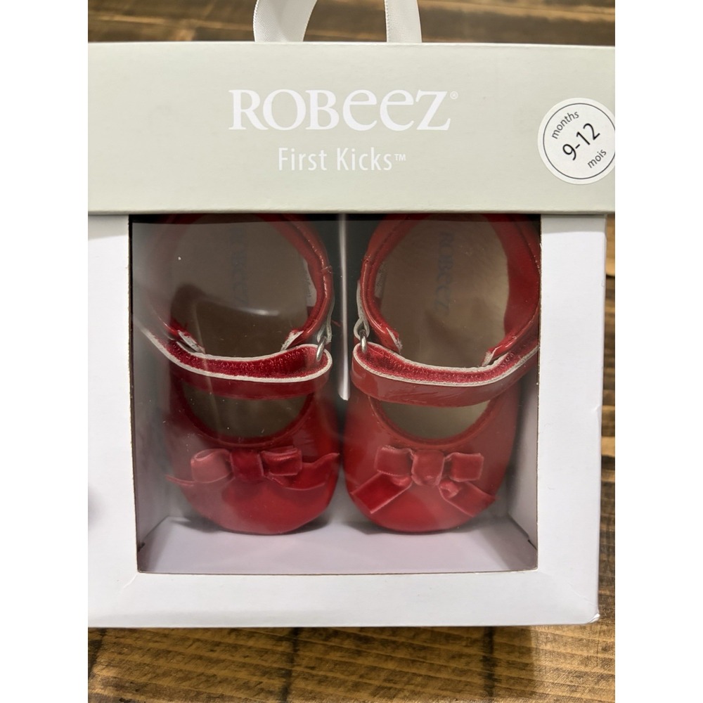 Robeez First Kicks Red Velvet Bow Mary Jane Baby Girl Shoes Size 4 9-12 Months